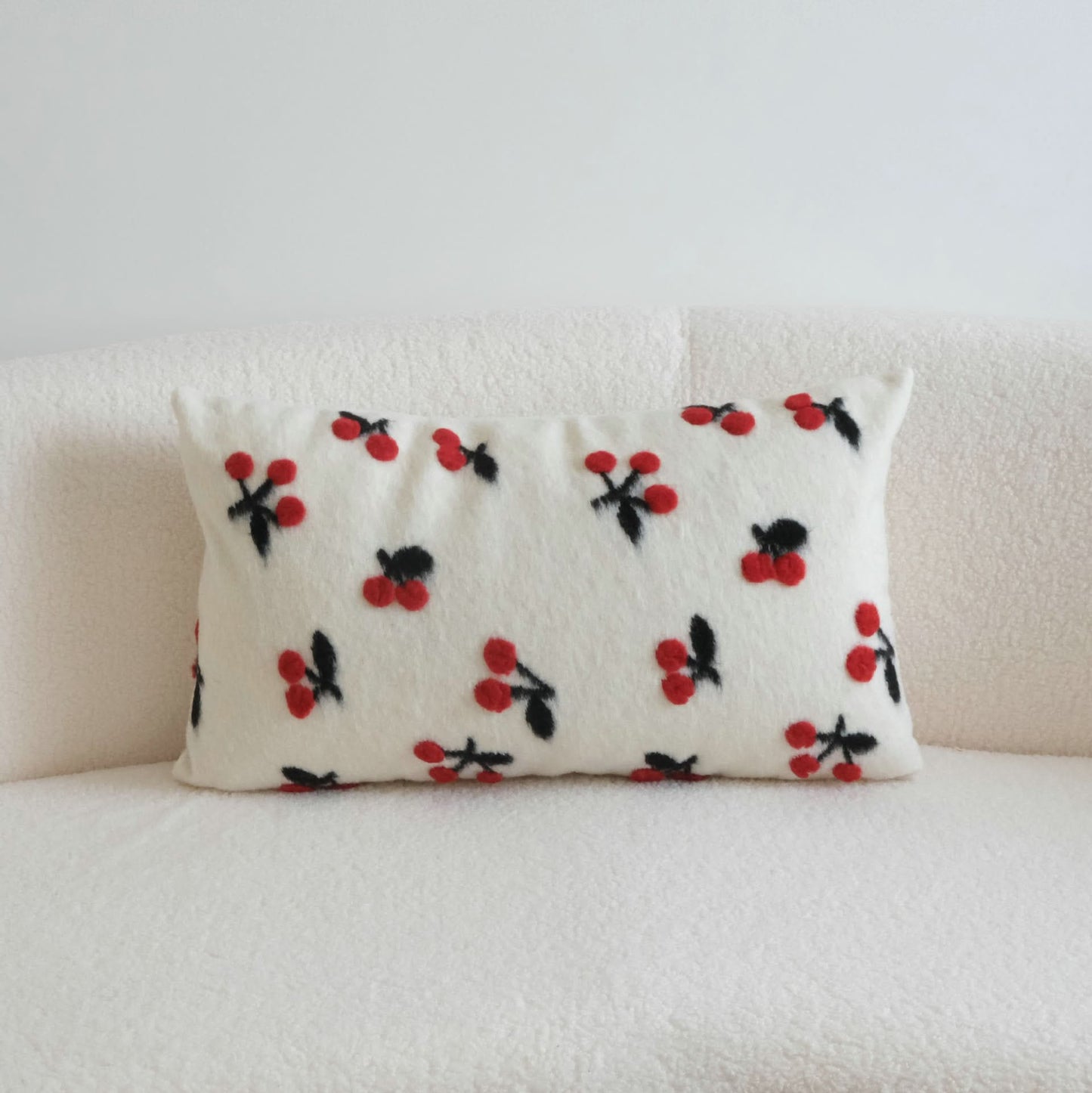 Small Fresh 3D Cherry Wool Pillow - Decorative Cushion