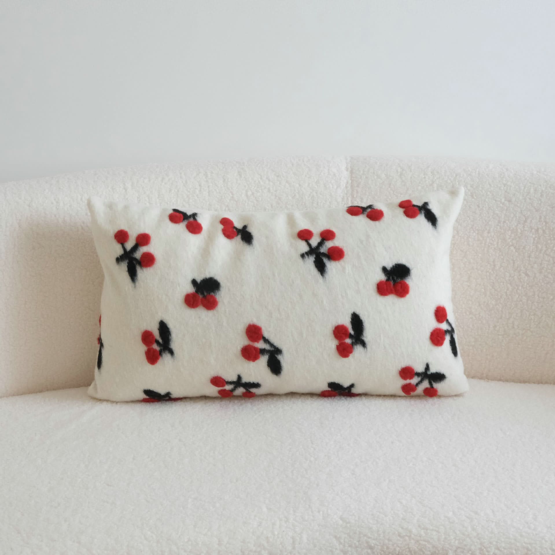 Small Fresh 3D Cherry Wool Pillow - Decorative Cushion