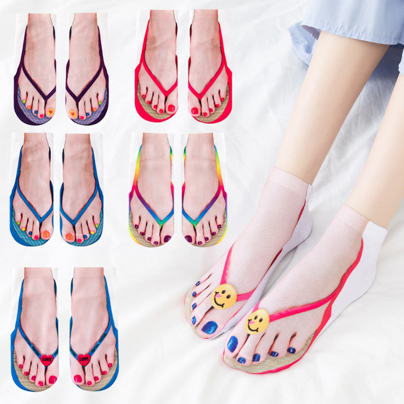 Funny 3D Printed Flip-Flop Boat Socks for Men & Women