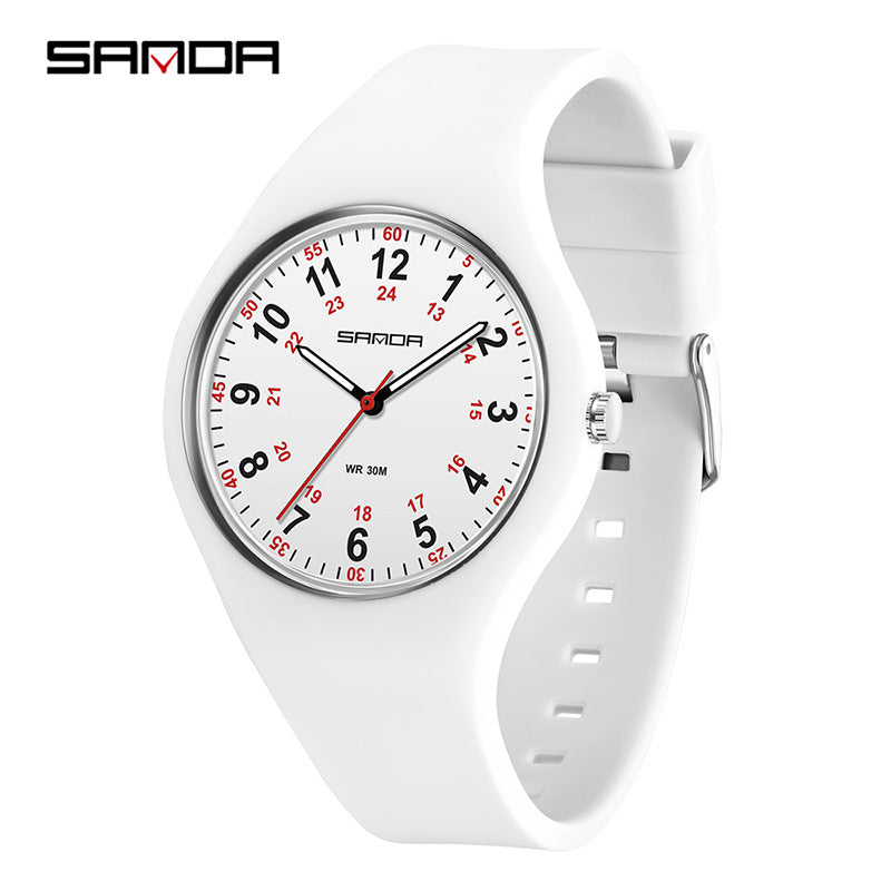 Sanda Luminous Quartz Watch – Waterproof Silicone Strap Student Sports Watch
