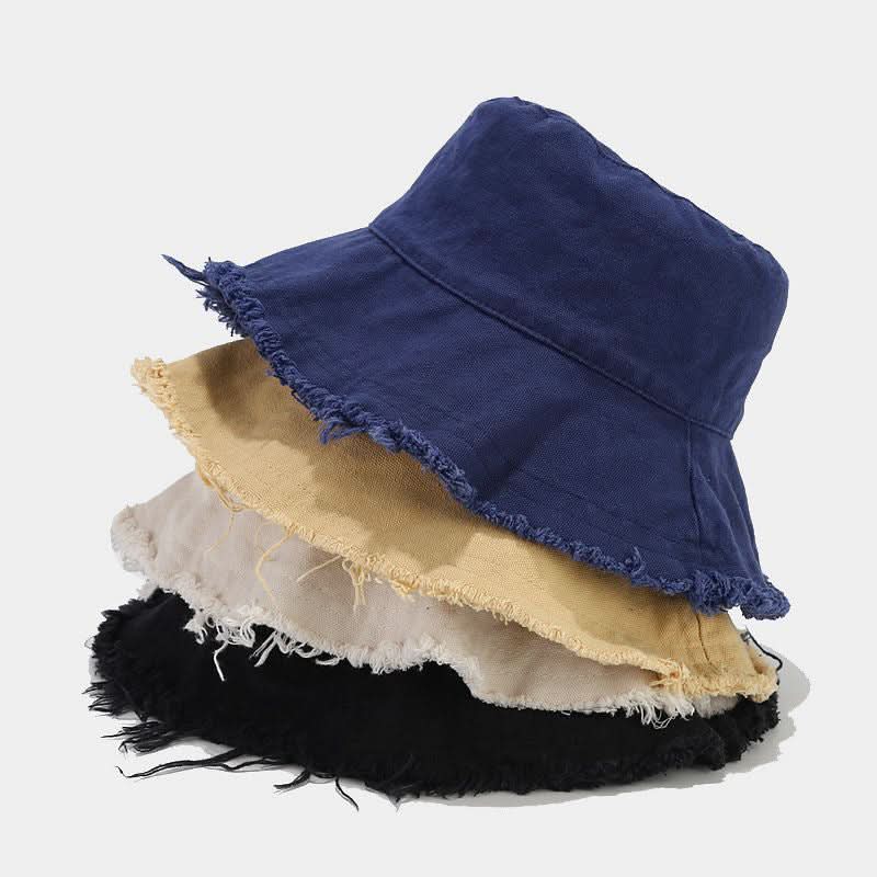 Women's Washed Cotton Bucket Hat – With Fur Edge and Hanging Rope