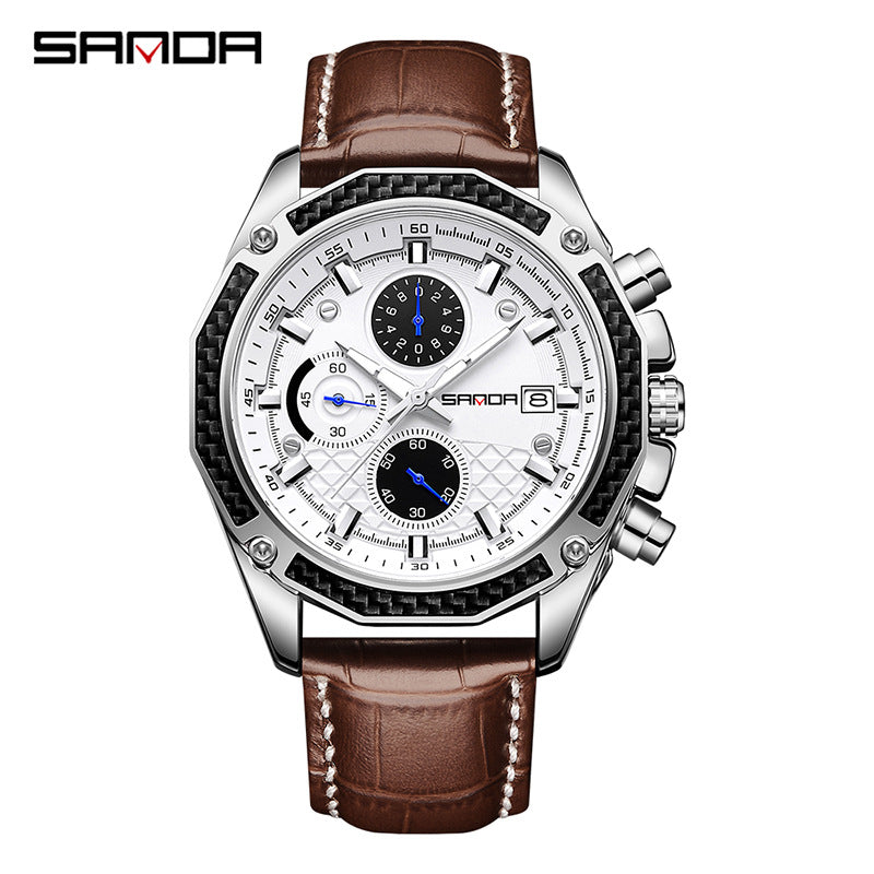 Sanda Men’s Luminous Quartz Watch – Leather Strap Calendar Business Wristwatch