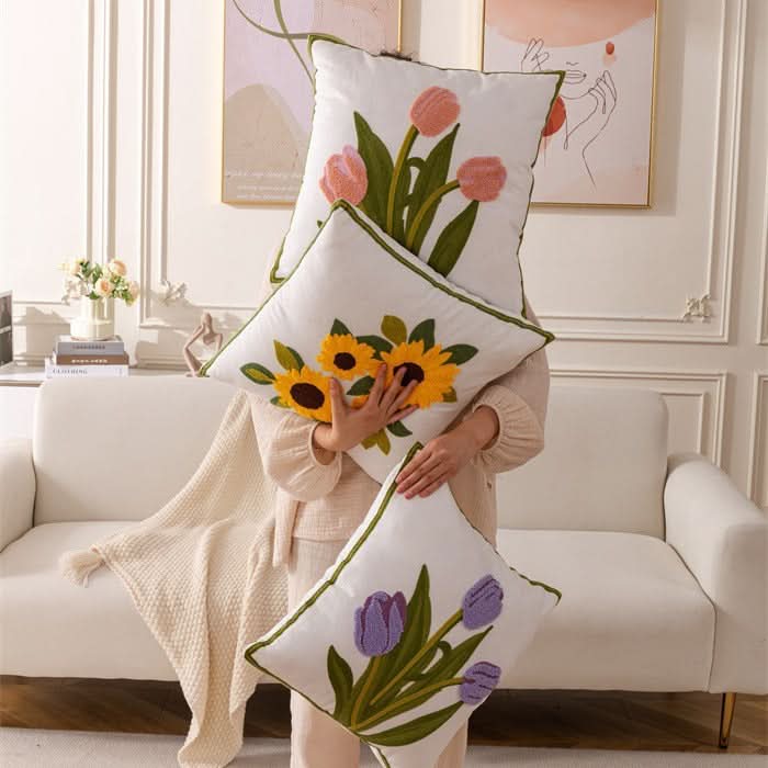 Pastoral Style Embroidered Flower Pillowcase