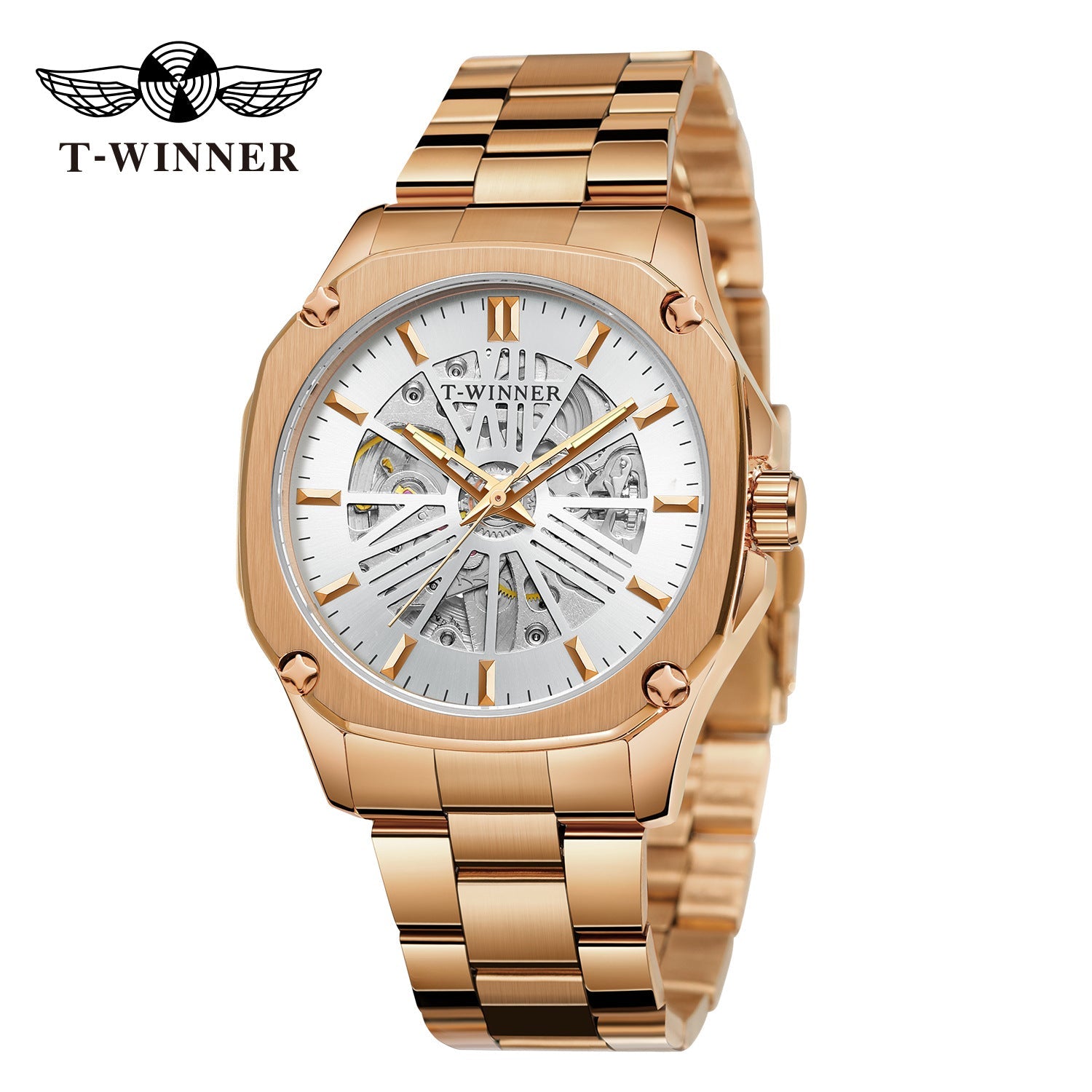 T-Winner Men’s Square Skeleton Automatic Mechanical Watch – Luminous Dial