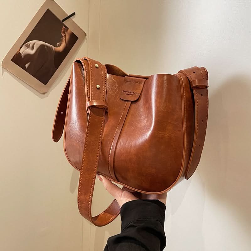 Women's Retro PU Leather Bucket Shoulder Bag – With Magnetic Closure