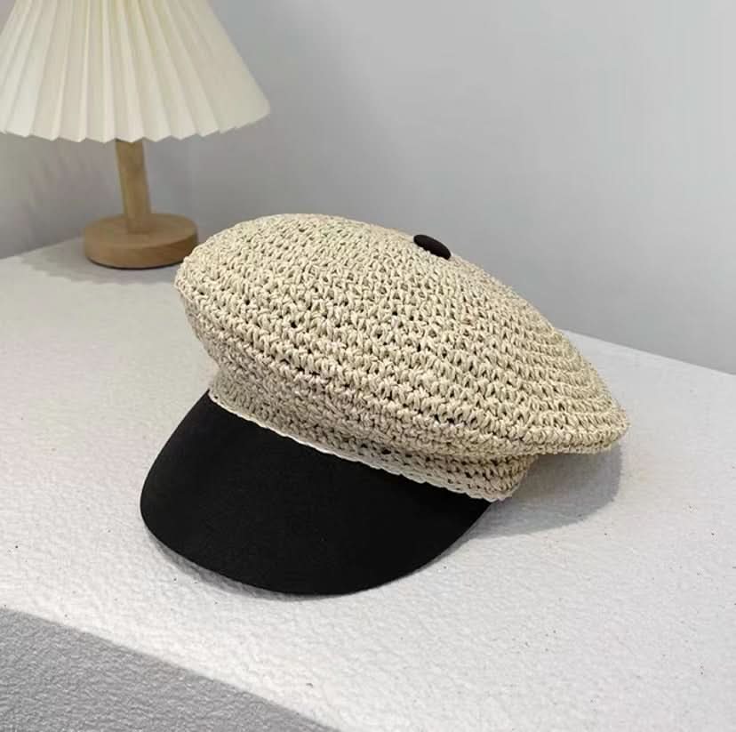 Women's Handmade Straw Octagonal Hat – Retro Crochet Hat