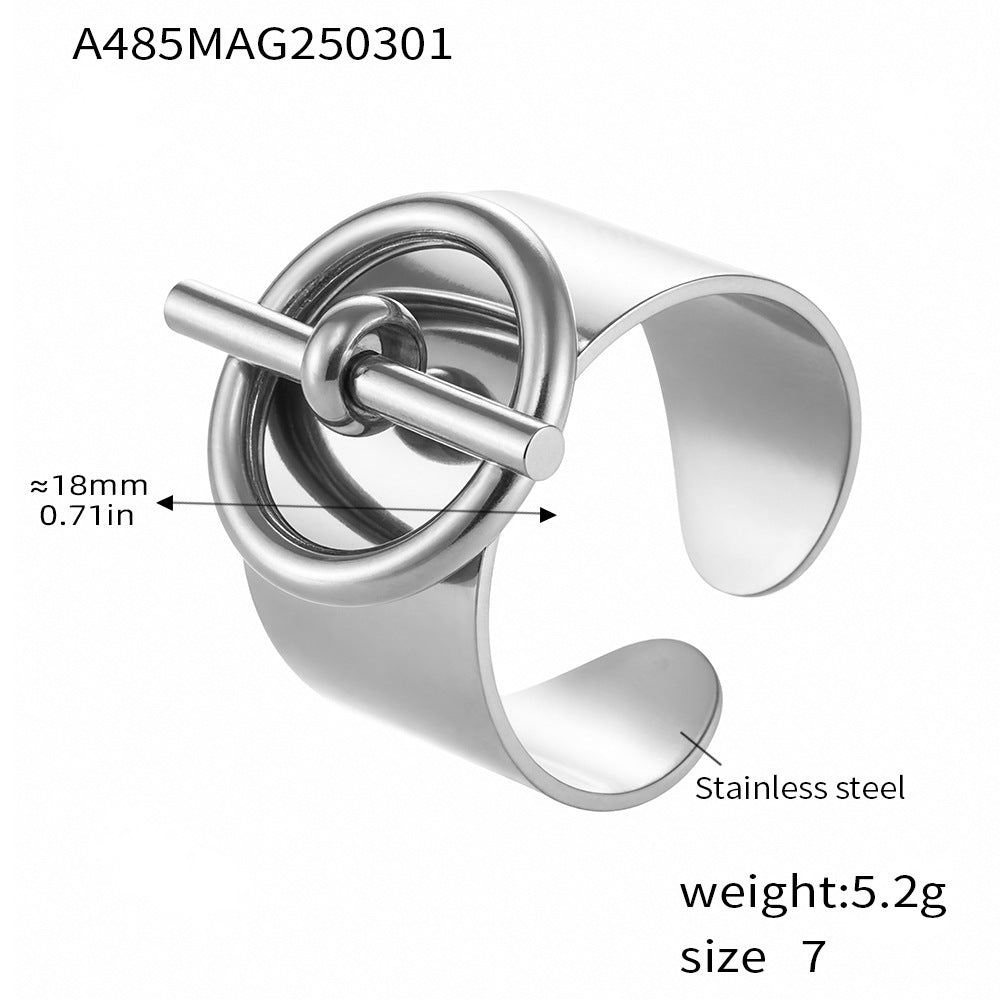 Minimal Modern Gold-Plated Stainless Steel Toggle Ring – Trendy Women's Fashion Jewelry