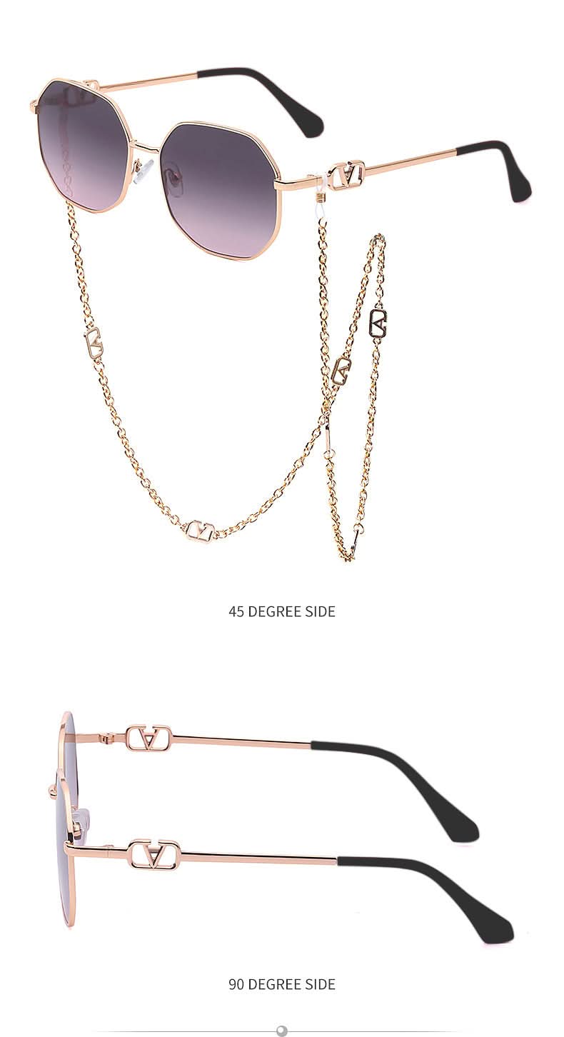 Trendy Women’s Sunglasses with Chain – Stylish Full-Frame Polygonal Shades