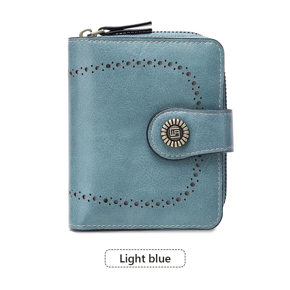 Women's Retro Short Wallet – Hollow Design PU Leather, Zipper & Buckle Closure