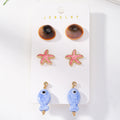 Women’s Ocean Earrings Set – Seashell, Starfish & Fish Holiday Jewelry (3 Pairs)