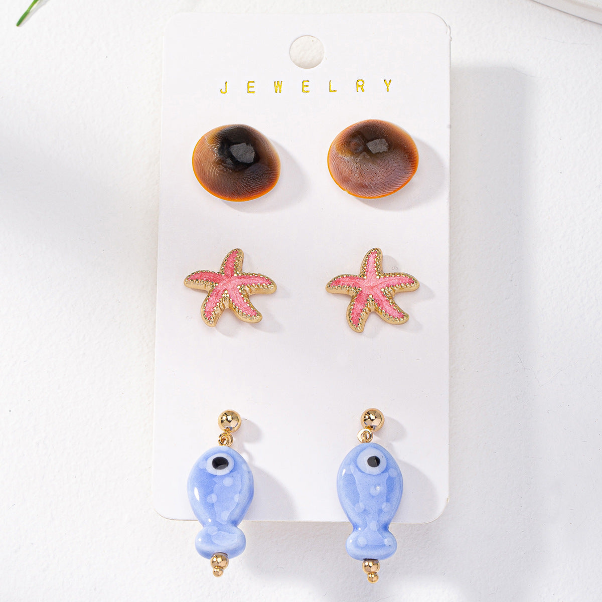 Women’s Ocean Earrings Set – Seashell, Starfish & Fish Holiday Jewelry (3 Pairs)
