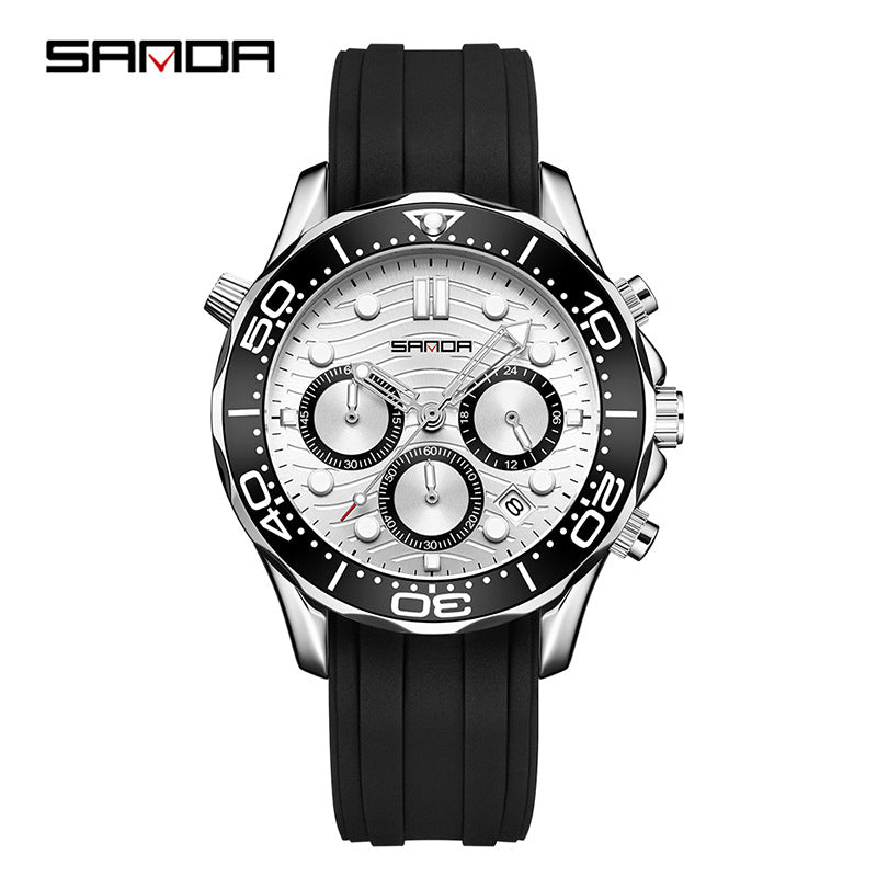 SANDA Men’s Silicone Quartz Watch – Business Analog Wristwatch with Luminous Hands