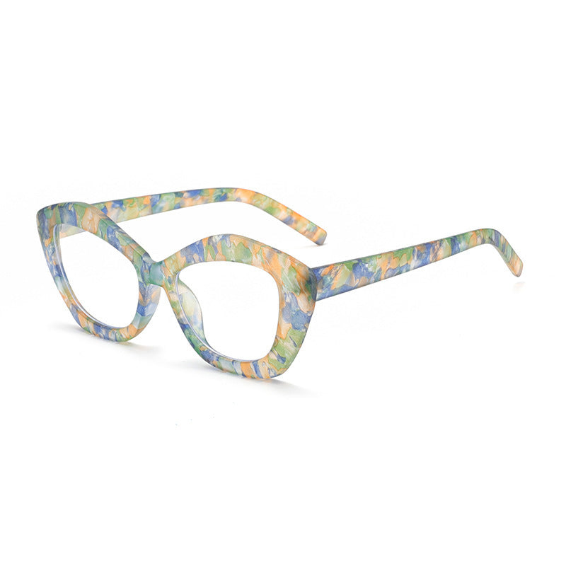 Asymmetrical Marble Pattern Blue Light Glasses Frame – Trendy Unisex Eyewear