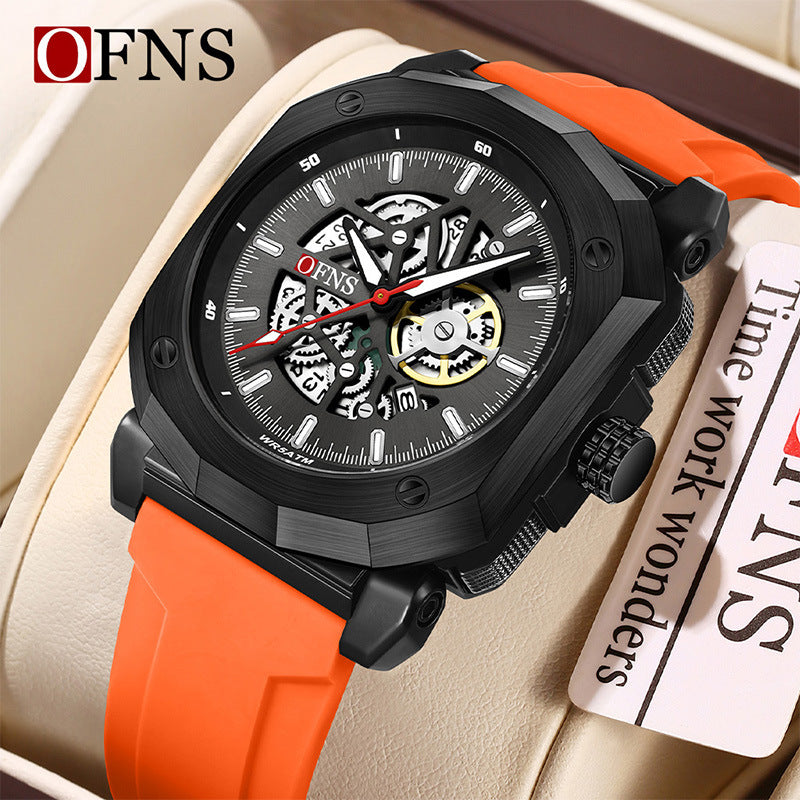 OFNS Men’s Square Quartz Watch – Luminous Hands, Calendar & Waterproof Design