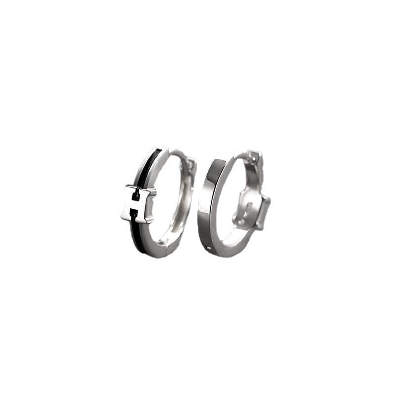 Men’s Black Geometric Earrings – Minimalist Korean Style Hoops