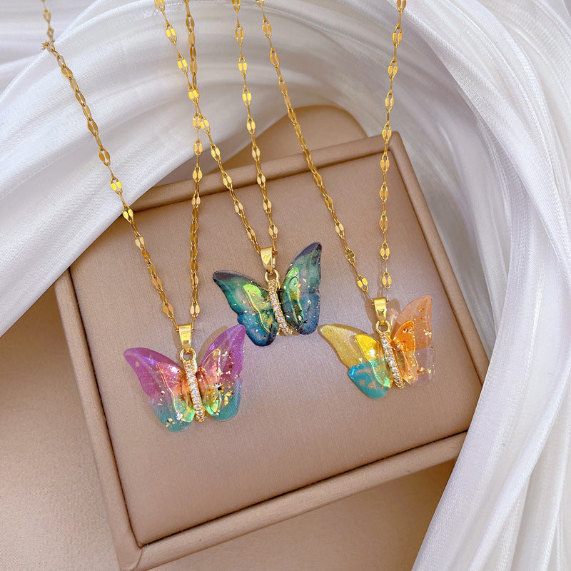 Colorful Butterfly Pendant Necklace – Luxury Titanium Steel Women’s Jewelry