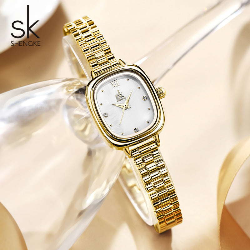 SK Women’s Quartz Watch – Small Square Dial, 30M Waterproof Fashion Wristwatch