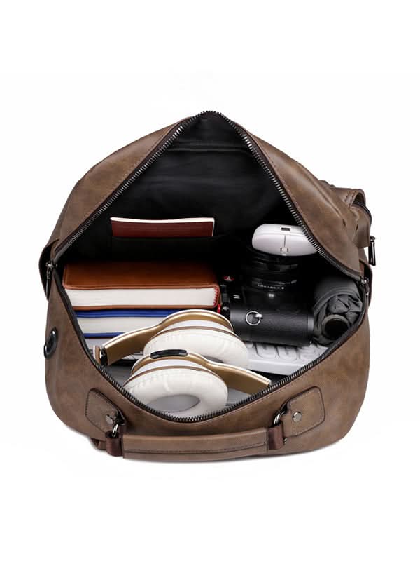 Men's Retro Style PU Leather Backpack – Travel School Bag