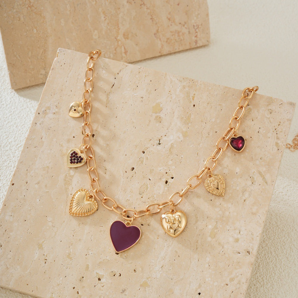 Red Heart Pendant Necklace – Trendy Stainless Steel Love Chain Jewelry for Women