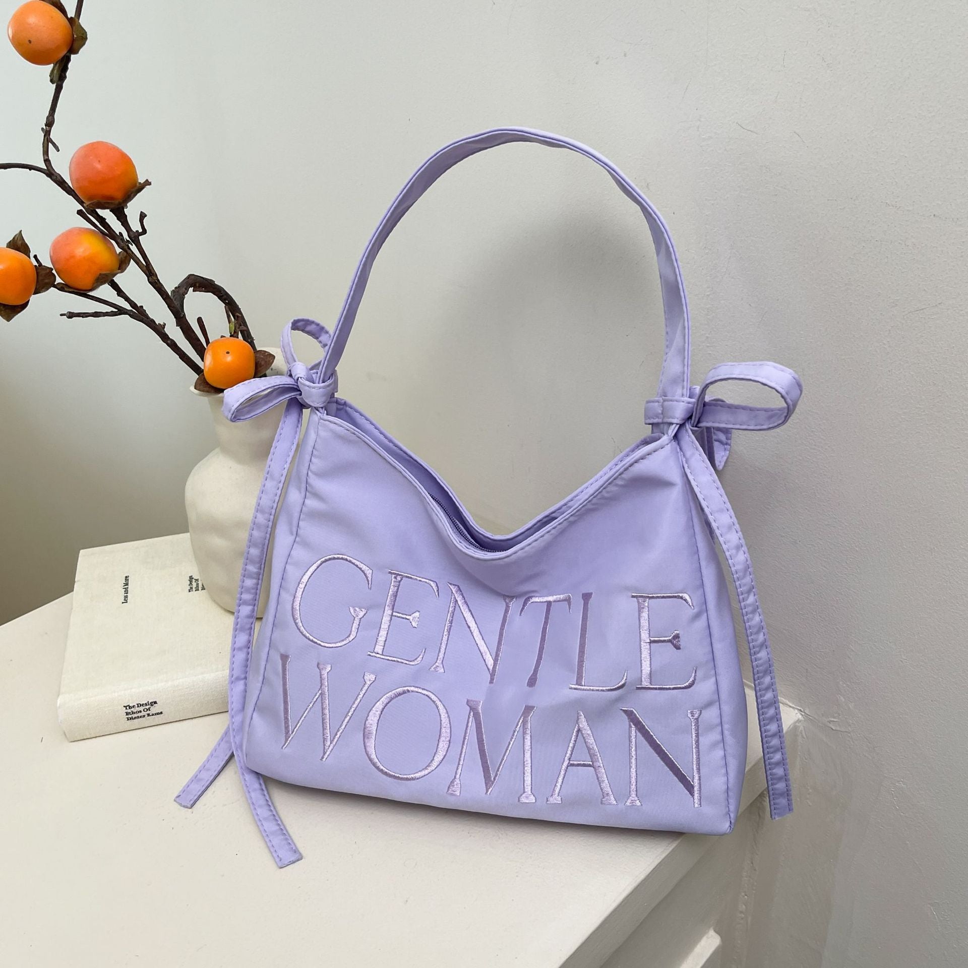 Nylon Bow Underarm Bag – Candy Color Shoulder Handbag with Letter Design