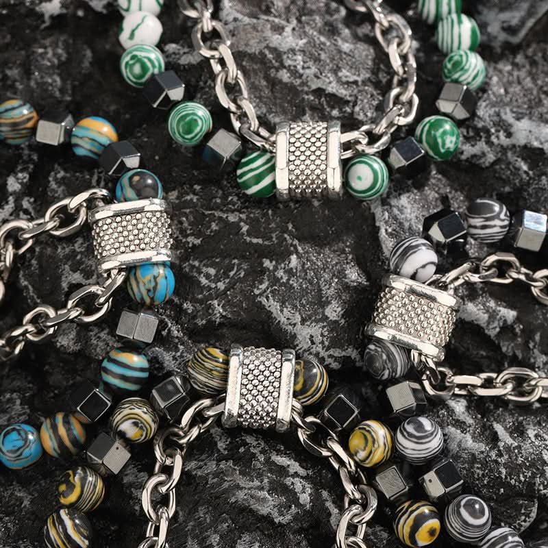 Unisex Stainless Steel Malachite Bracelet – Beaded Jewelry