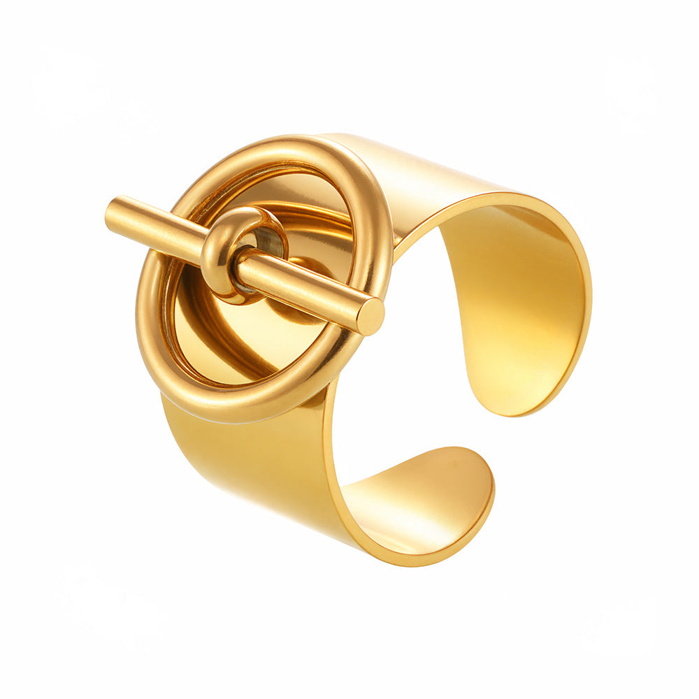 Minimal Modern Gold-Plated Stainless Steel Toggle Ring – Trendy Women's Fashion Jewelry