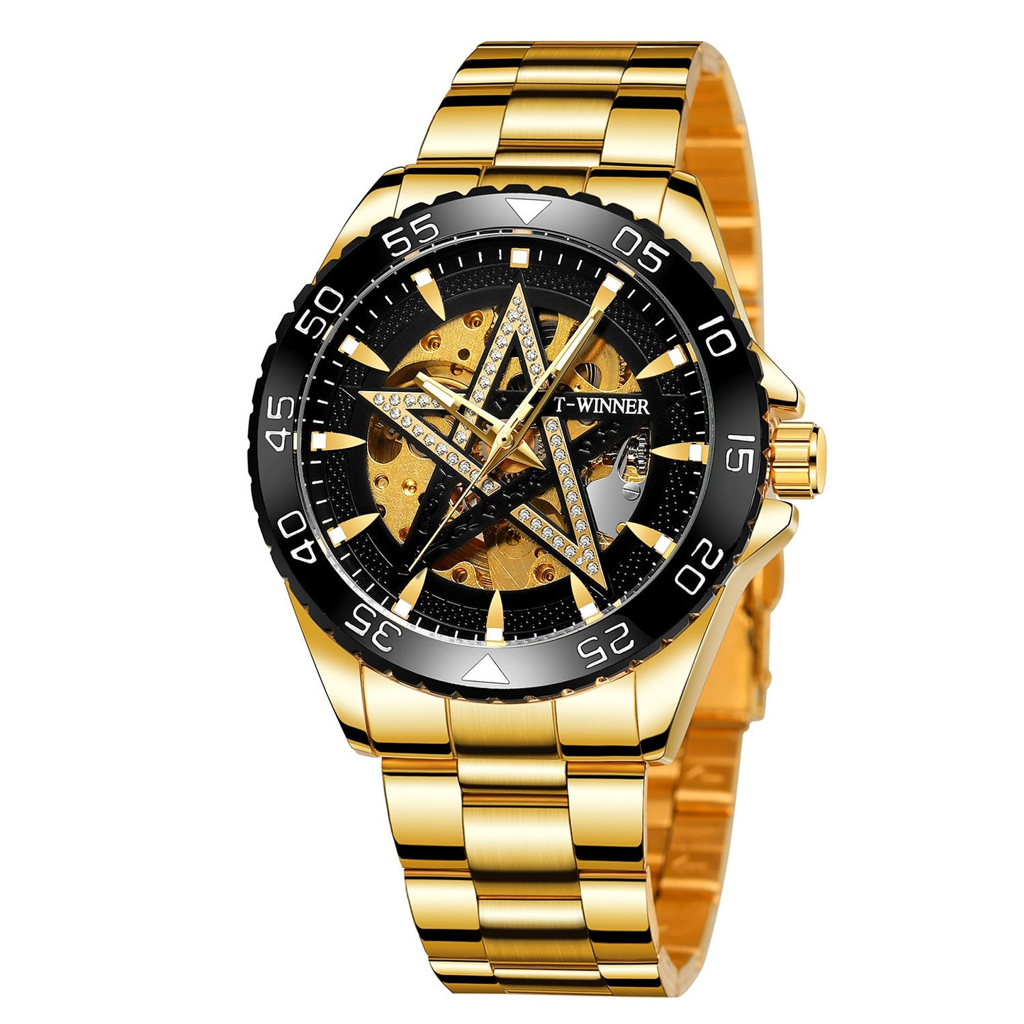 T-Winner Automatic Skeleton Watch – Five-Pointed Star Design Men’s Mechanical Timepiece
