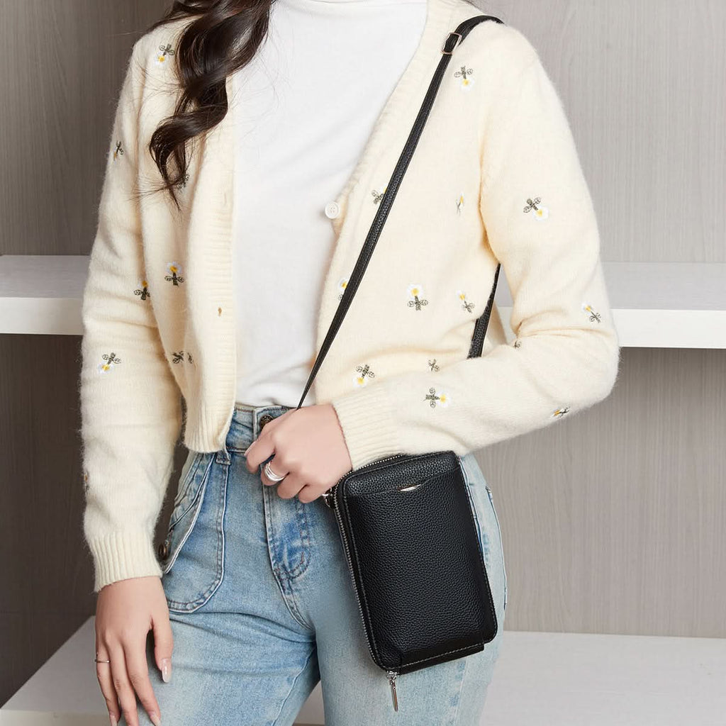 Women's Crossbody Phone Bag – Lychee Pattern PU Leather Daily Shoulder Bag