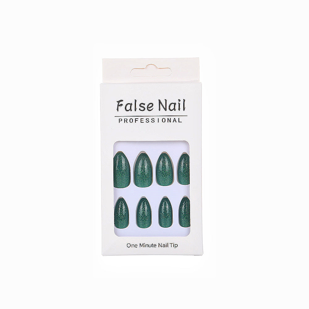 Emerald Green Glitter Press-On Nails – Oval Shape, UV Shine Finish, Reusable Nail Set