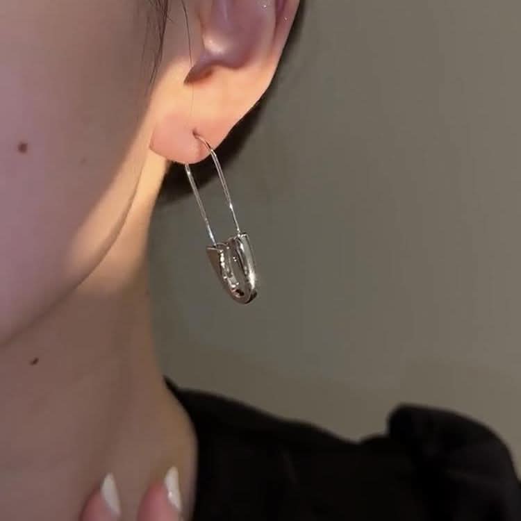 Trendy Silver Safety Pin Earrings Women