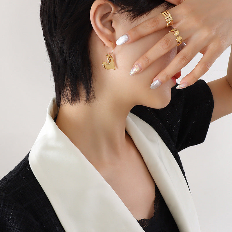 Gold Plated Heart Earrings – Titanium Steel, Geometric Design