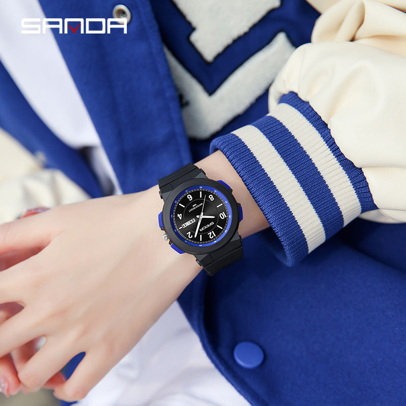 Sanda Dual Calendar Quartz Watch – Waterproof Student Watch with Analog Display
