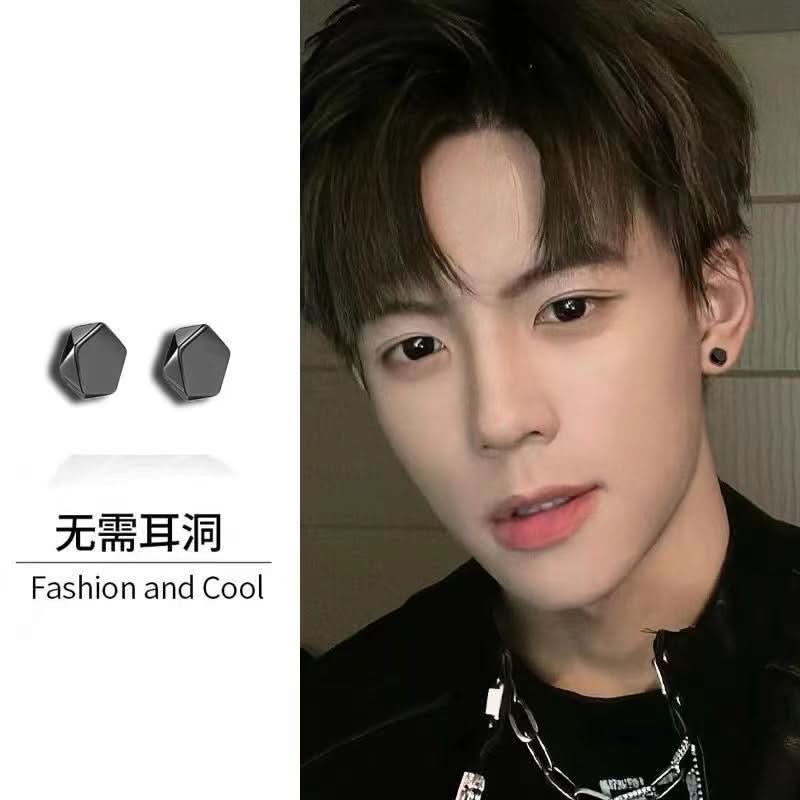 Magnetic Geometric Diamond Earrings for Men