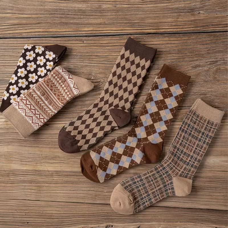 Pack of 6 Retro Mid-Tube Socks for Women