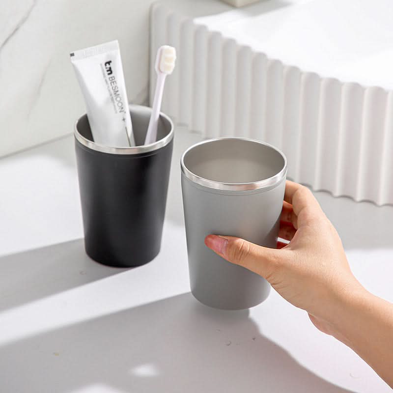 Stainless Steel Double-Layer Insulated Mouthwash & Toothbrush Cup – 400ml