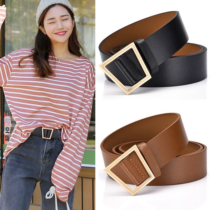 Women's Trendy Wide PU Leather Belt – Trapezoid Buckle