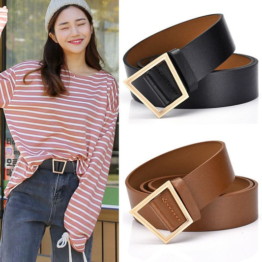 Women's Trendy Wide PU Leather Belt – Trapezoid Buckle
