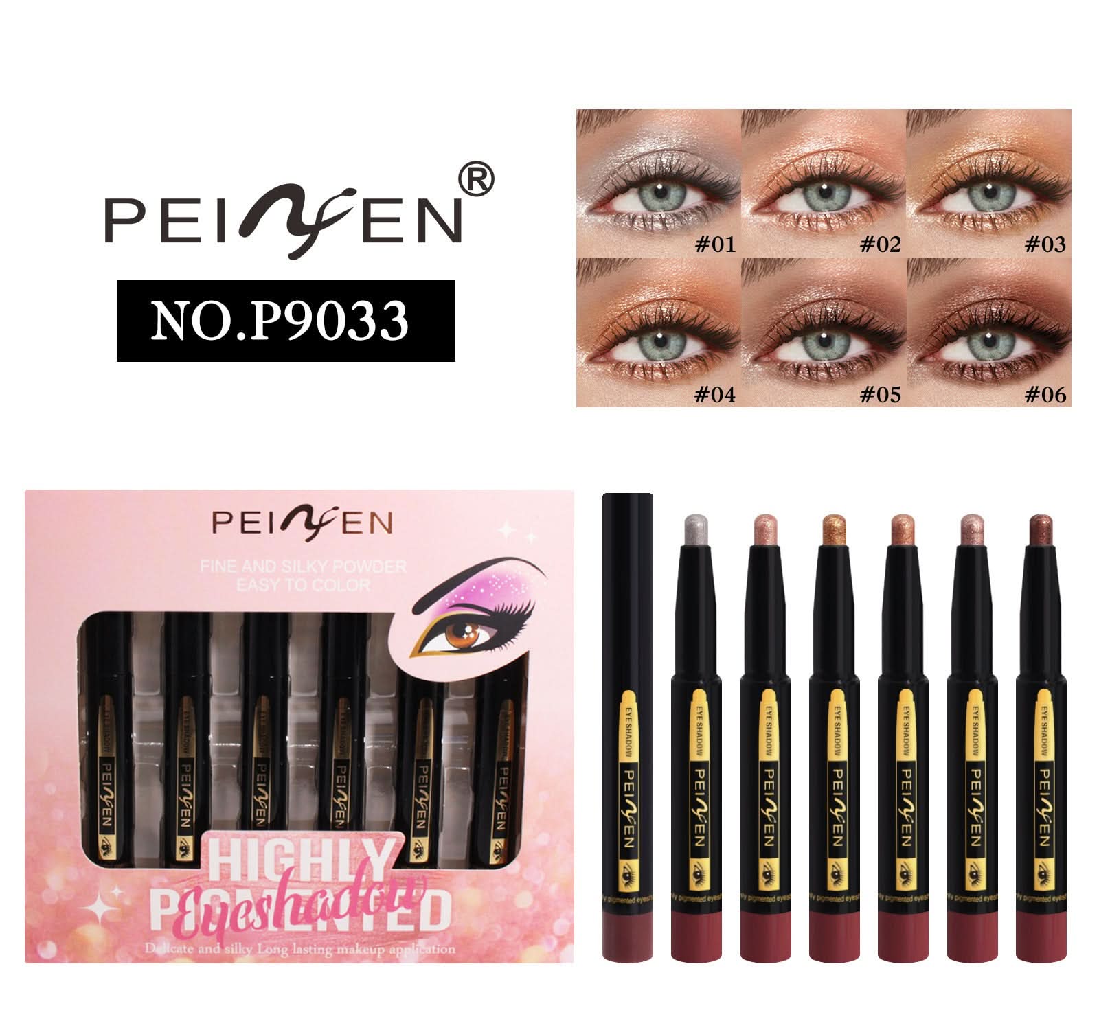 Peinfen Eyeshadow Stick Set – 6 Colors, Matte & Shimmer Waterproof Eye Makeup