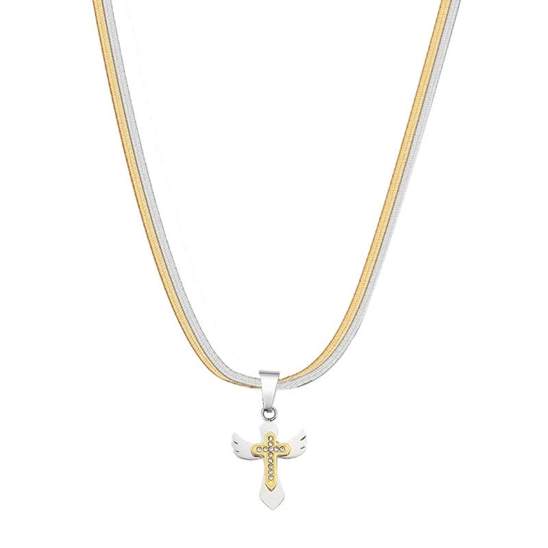 Men’s Two-Tone Cross Pendant Necklace – Snake Bone Chain