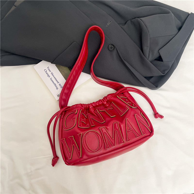 Women’s Embossed Dumpling Shoulder Bag – Retro Letter Design Handbag