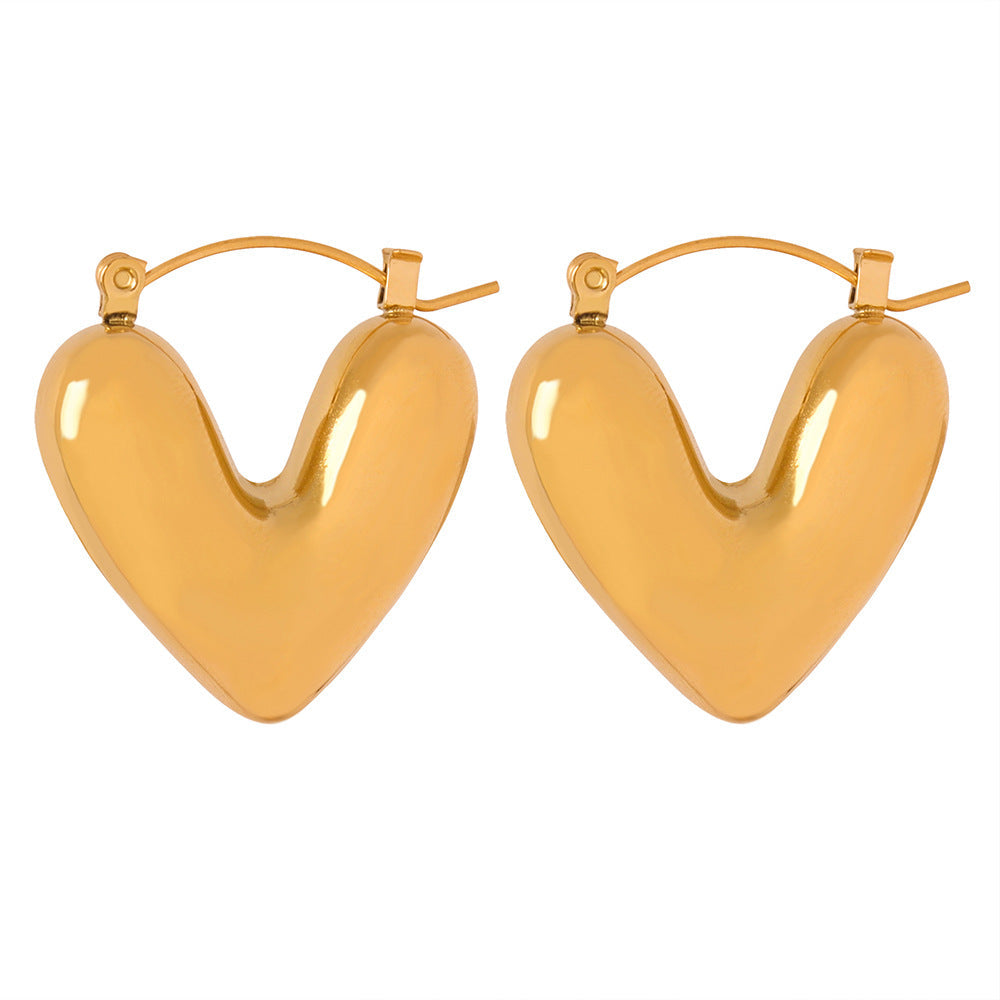 Bold Chic Puffy Heart Hoop Earrings – Titanium Steel Gold & Silver Fashion Jewelry