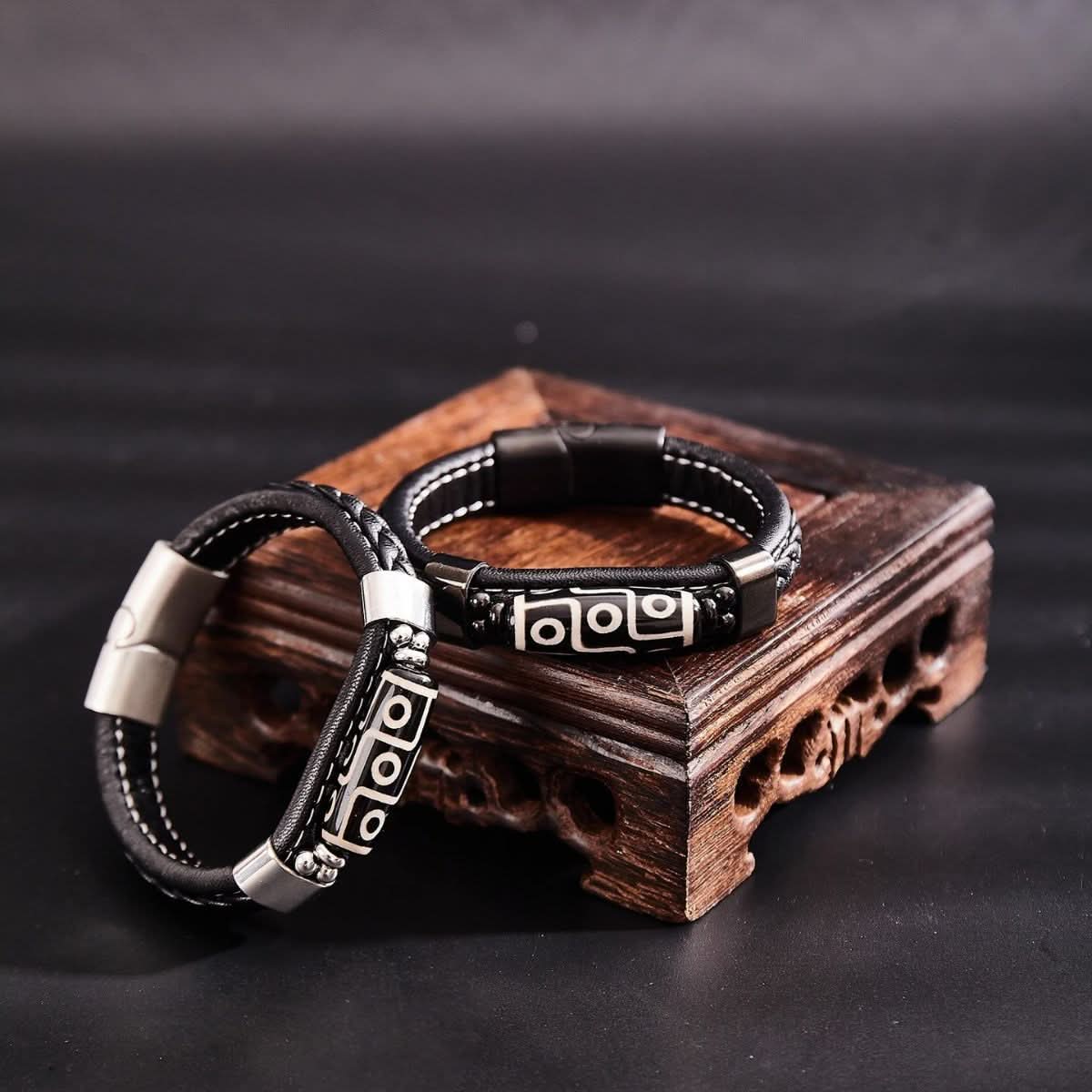Tibetan Nine-Eye Dzi Bracelet – Braided Leather Unisex Bracelet