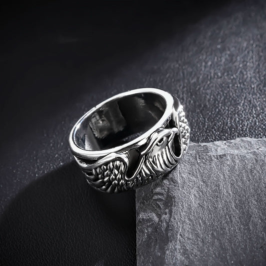 Men’s Retro Eagle Ring – Bold Zinc Alloy Animal Ring, Silver Finish