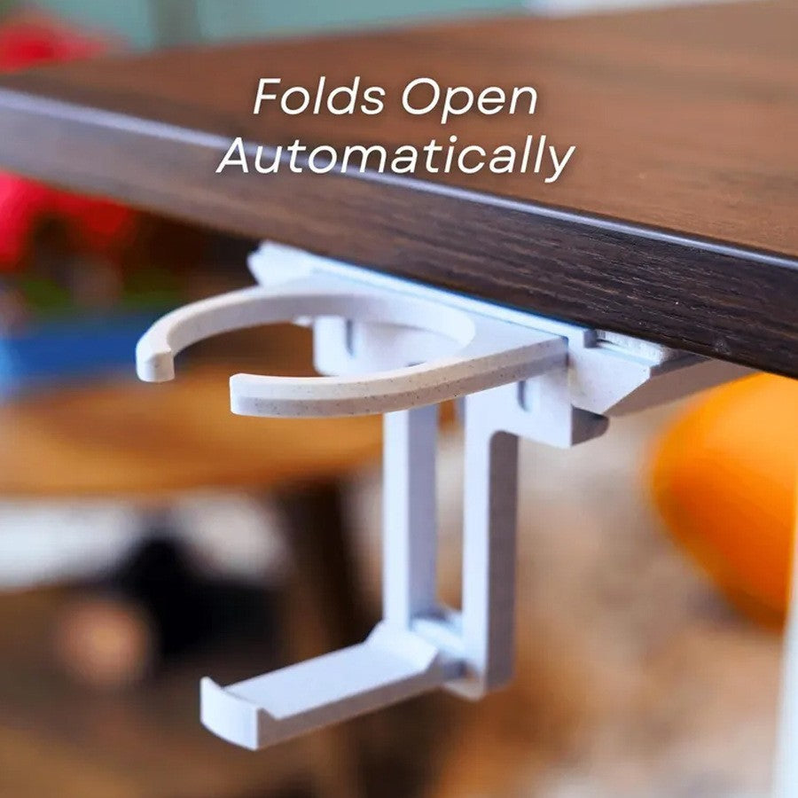 Foldable Under-Desk Cup Holder – Wall-Mounted Retractable Drink Holder