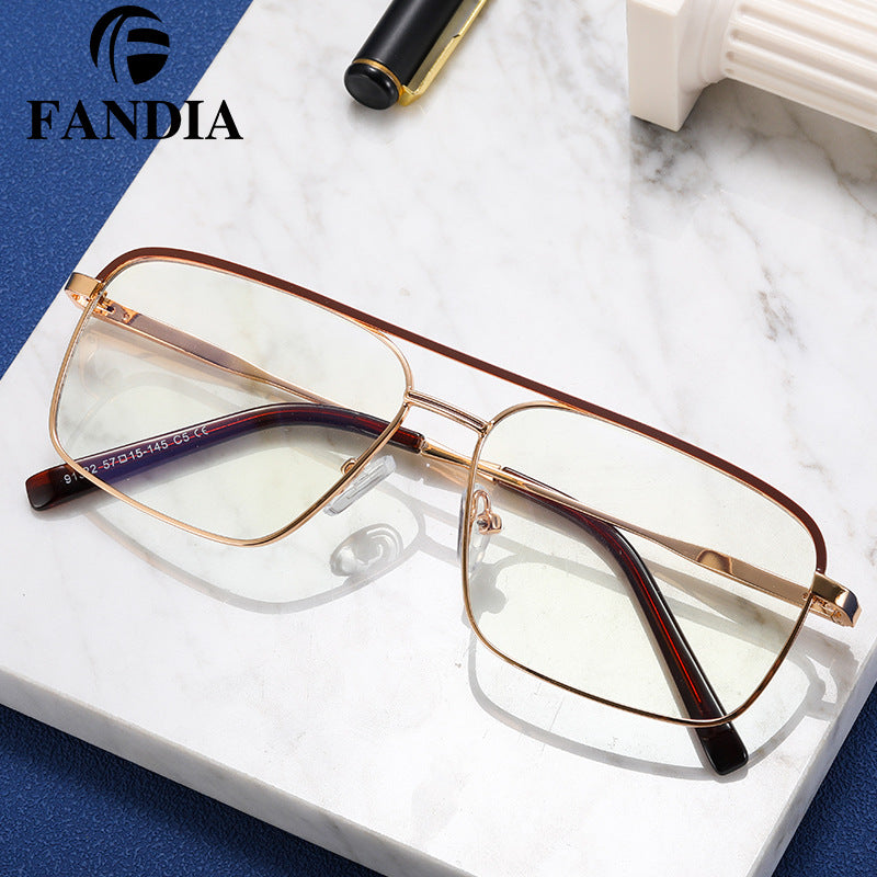 Men’s Double Beam Metal Blue Light Glasses – Business Style Anti-UV Myopia Optical Frames