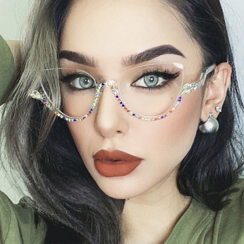 Half Frame Anti-Blue Light Glasses for Women – Diamond Accent Retro Eyewear
