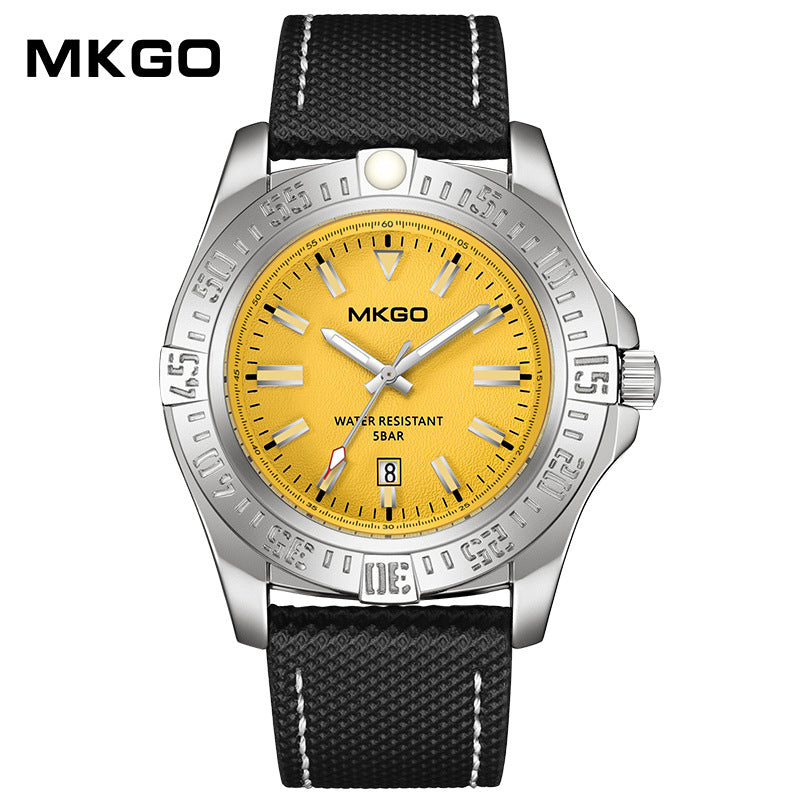 MKGO Men’s Quartz Watch with Calendar – Waterproof Leather Strap Fashion Timepiece
