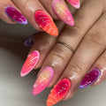 Trendy Almond Press-On Nails – Gradient Gel with Glossy Water Droplet Design Nails