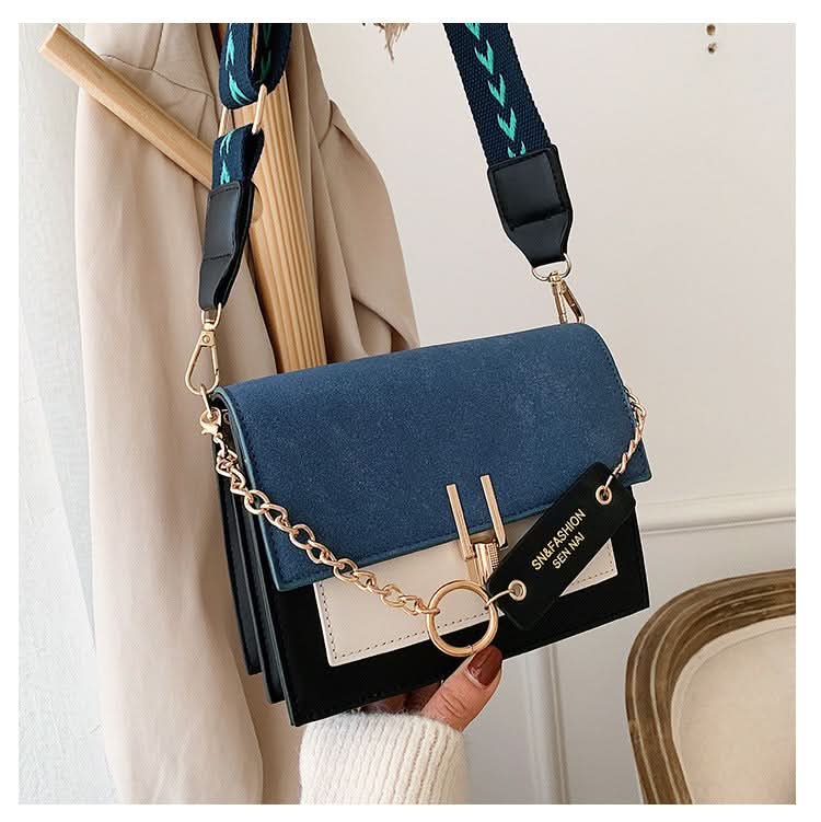 Women's Trendy Square Shoulder Bag with Lock Closure - Crossbody Bag