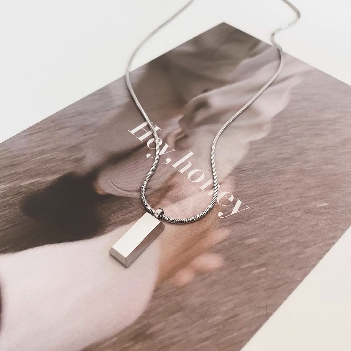 Men’s Minimalist Square Silver Brick Necklace – Retro Clavicle Chain